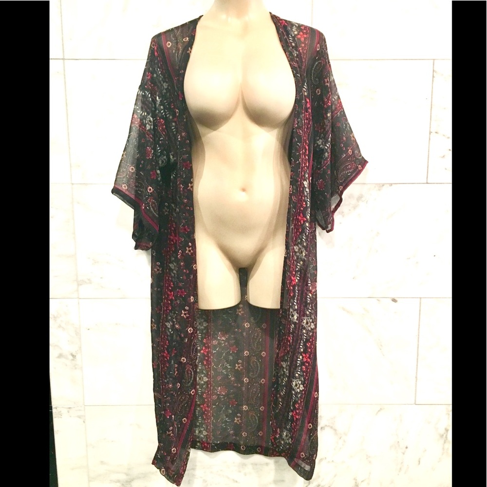 Free Press long sheer paisley kimono boho duster - Picture 3 of 5